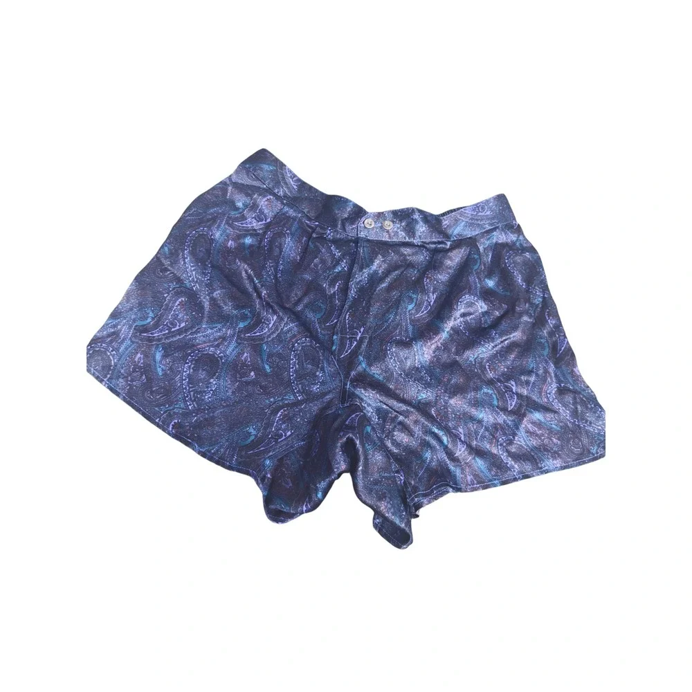 Vintage 90s 1 London 100% Silk Paisley Boxer Shorts Mens Purple Blue L/XL 36-38